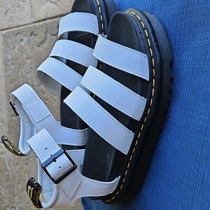 Dr Martens Blaire Platform Sandals Ankle Strap Hydro Leather- White, Sz 6